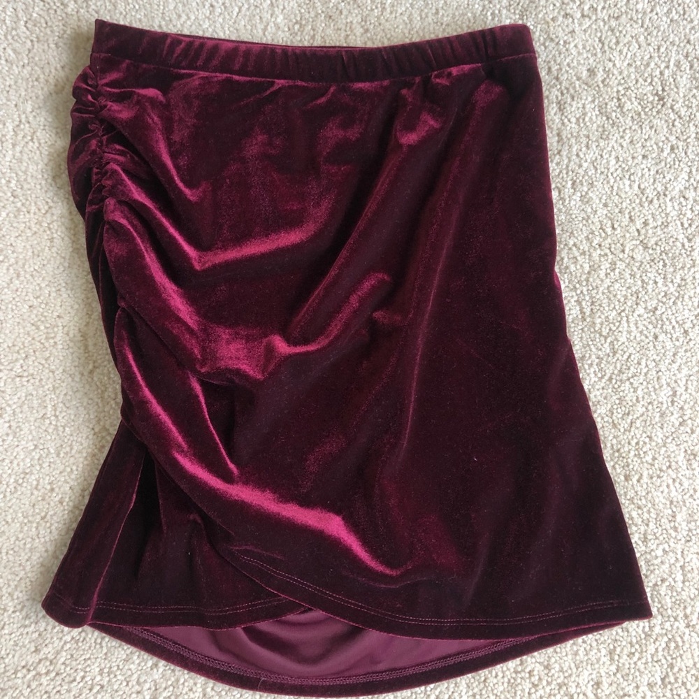 Maroon Velvet Side Cinched Skirt